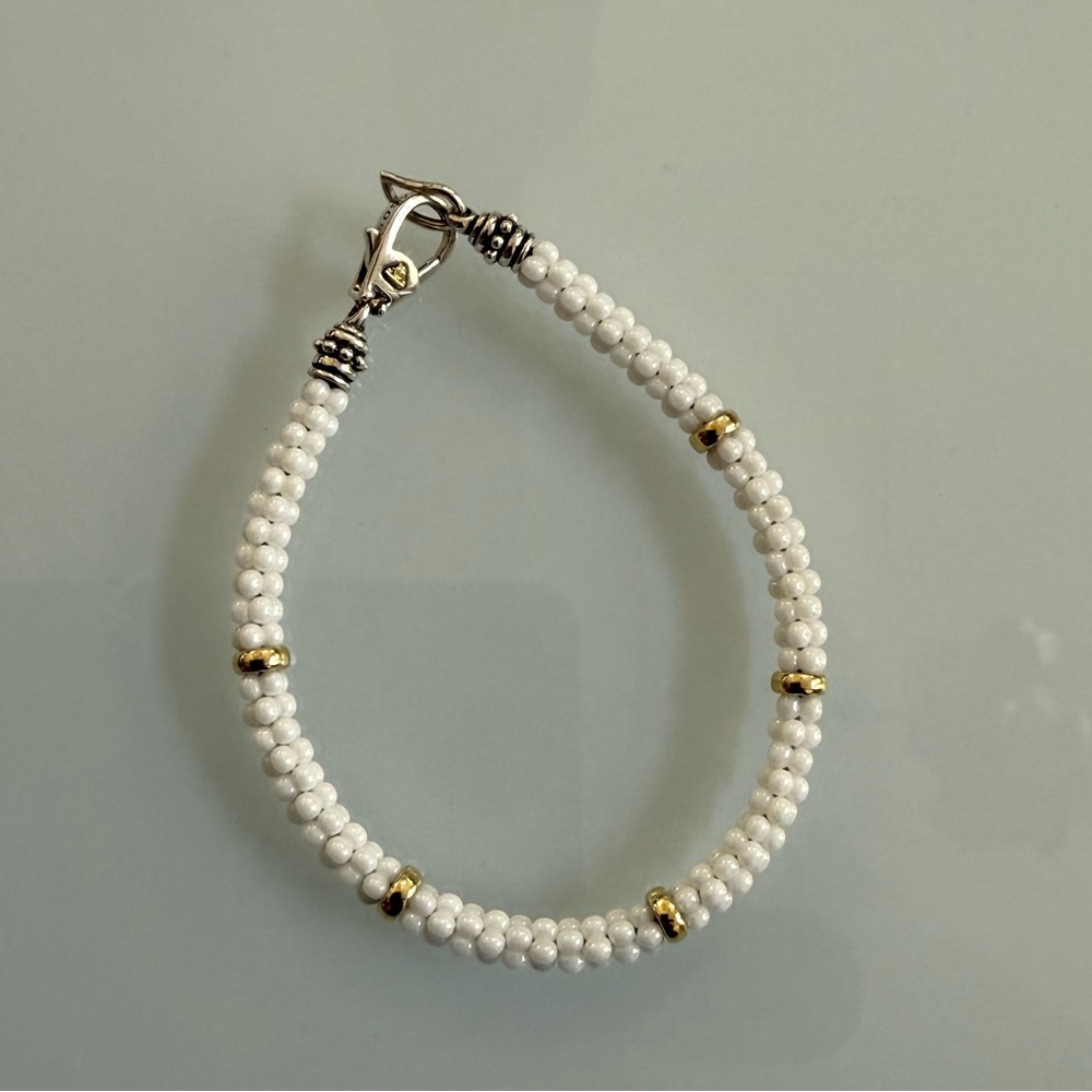 White Caviar Five Gold Station Ceramic Bracelet | 5mm from Lagos Size M(7) - Picture 9 of 11